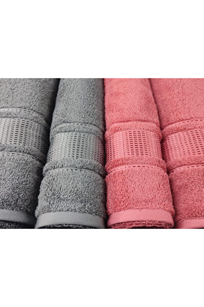 Özdilek Colorful Best Set - Bath Set Dark Grey-Red Coral