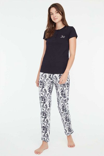 Mod Collection navy Blue Placket Women's Pajama Set