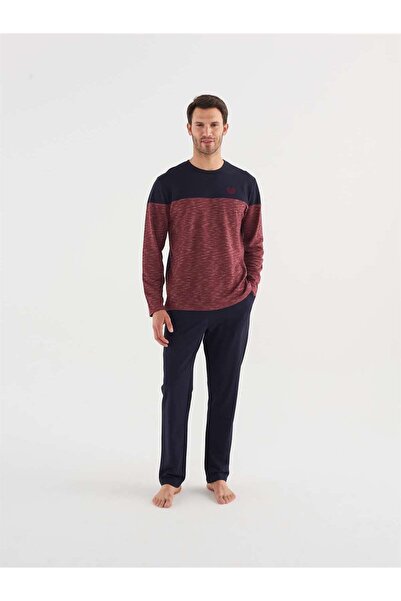 Mod Collection طقم بيجامة رجالي ذو ياقة دائرية بلون البرقوق