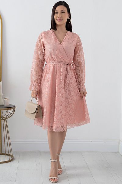 PULLIMM Rochie de seară de mărime mijlocie cu guler dublu cu dantelă - 13453