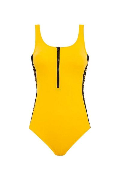 U.S. Polo Assn. Costum de baie galben pentru damă, cu decolteu în U și fermoar