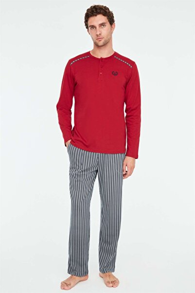 Mod Collection - Set de pijamale burgundy pentru bărbați