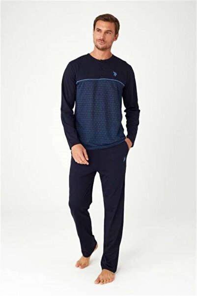 U.S. Polo Assn. Set de pijamale cu plăcuță bleumarin pentru bărbați