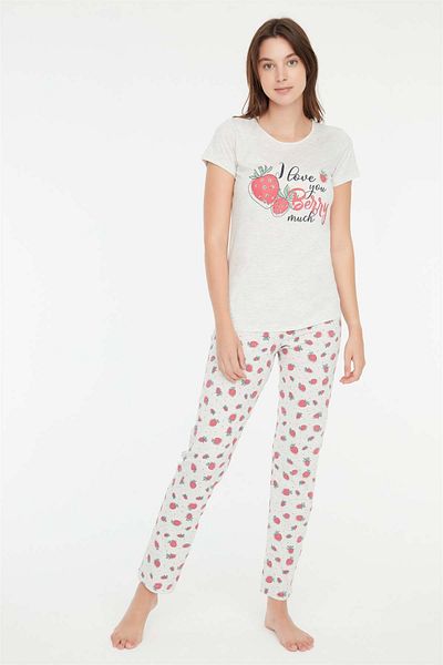 Mod Collection - Set de pijamale pentru femei Snow Melange cu gât rotund