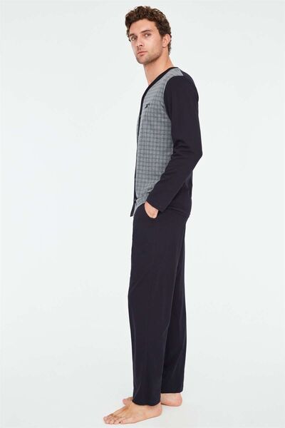 Mod Collection - Erkek Lacivert Battal Boydan Patlı Pijama Takımı