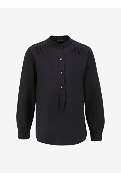 Selen Hakim Yaka Düz Siyah Kadın Bluz 24YSL8886