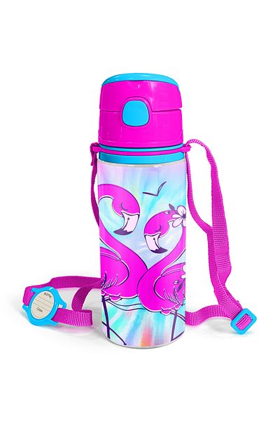Coral High Kids Blue Flamingo Patterned Aluminum Flask with Straw 600 Ml 11947