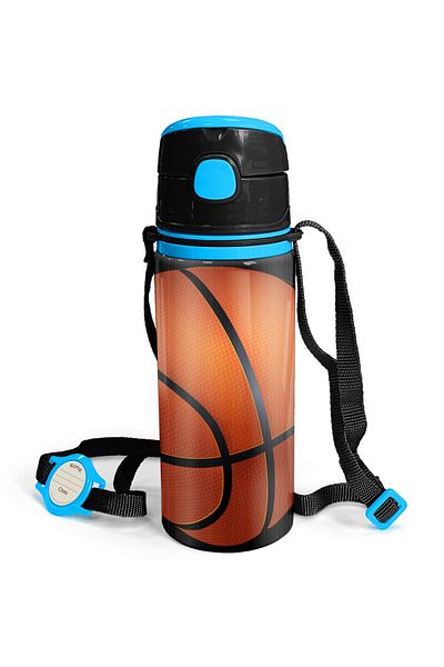 Coral High Kids Black Basketball Patterned Aluminum Flask with Straw 600 Ml 11940