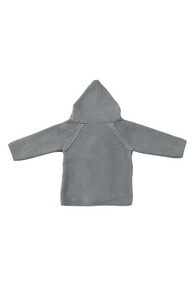 Baboo Gray Organic Cotton Double Breasted Hooded Children's Cardigan
