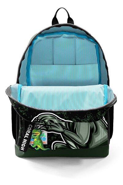 Coral High Kids Koyu Yeşil Siyahdinozor Desenli Dört Bölmeli Okul Sırt Çantası 23725