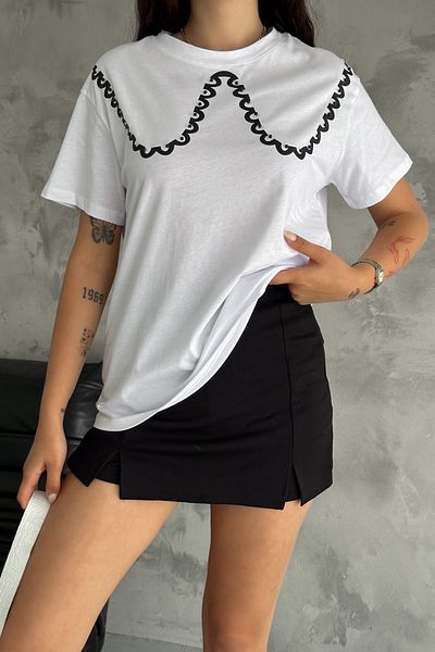 FEMELLE Tricou de damă din bumbac cu detaliu cu piatră - aspect guler