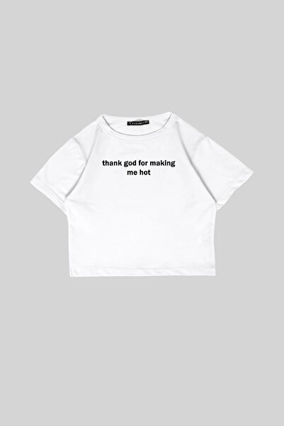 Bak Moda Λευκό Crop Top - Ευχαριστώ Θεέ με στάμπα