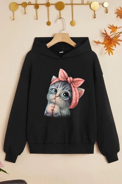 trendypassion Hanorac cu imprimeu cu pisică drăguță pentru copii