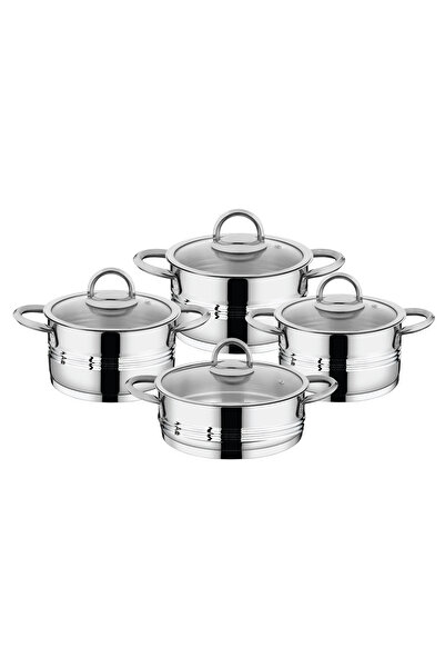 OMS 1121 - 8 Parça, 1. Sınıf Paslanmaz Çelik, İndüksiyon Uyumlu Tencere Seti,...