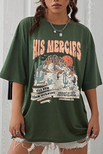 trendypassion Tricou oversize cu imprimeu His Mercies unisex