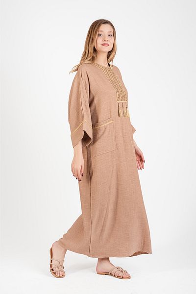 Hatun Atila Дълга рокля HatunAtila Oversize - с бродерия от камъни и пискюли, джоб - 5075