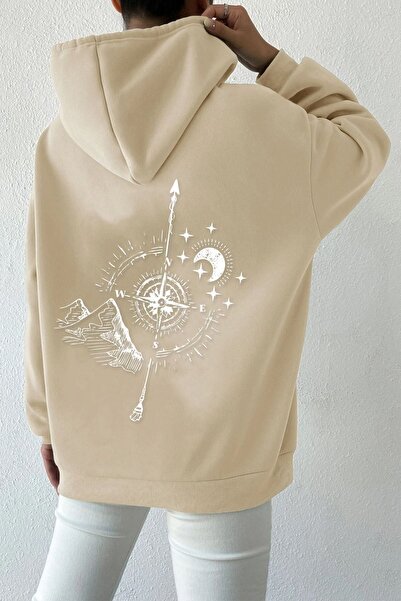 trendypassion Hanorac unisex cu imprimeu pe spate busolă