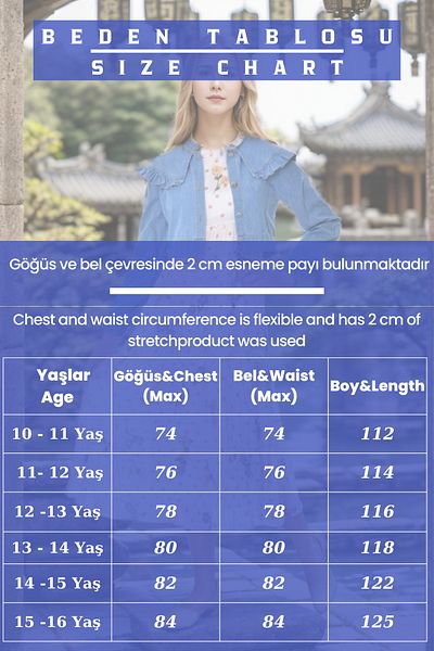 Joui Co Rochie din două piese din denim cu imprimeu floral pentru fetiță de 11-16 ani cu bolero