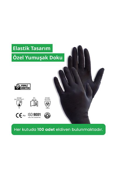 Reflex Flex Eldiven Black Size M Disposable Gloves - 2 x 100 Pcs Powder Free
