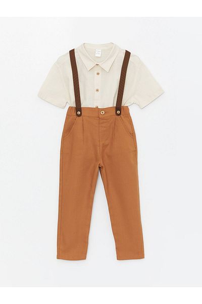 LC Waikiki Short Sleeve Baby Boy Shirt Pants and Trousers Strap 3-Piece Set