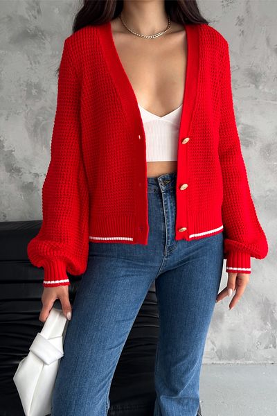 FEMELLE Gold Buttoned Stripe Detailed Knitted Knitwear Cardigan - Women's, Standard Size
