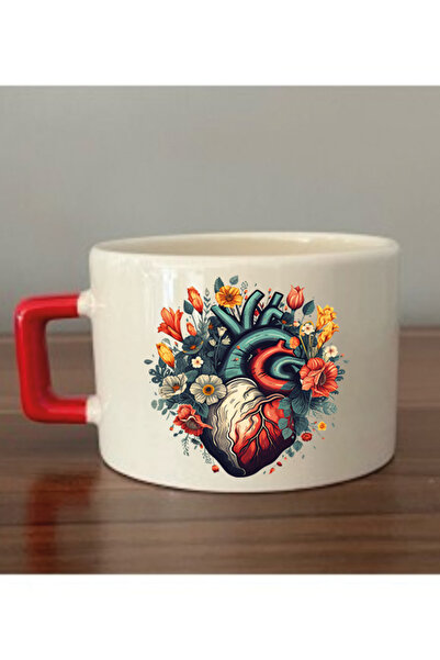 lili hediyelik كوب هدية من السيراميك للشاي والقهوة - كوب بنمط زهرة القلب