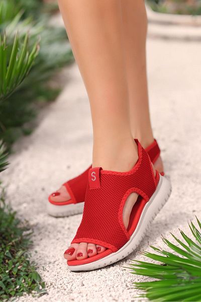 LEYDİ SHOES Stark-02 Red Knitwear Sandals