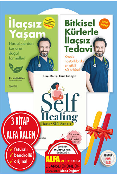 hayykitap Alfa Kalem+3 Kitap(İlaçsız Yaşam-Bitkisel Kürlerle İlaçs Tedavi-Self Healing-İlaçsız Şifa)Ümit Aktaş