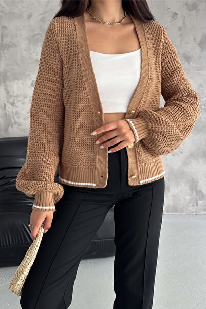 FEMELLE Ζακέτα Πλεκτή Πλεκτή Πουλόβερ με Χρυσά Κουμπιά - Γυναικεία, Standard μέγεθος