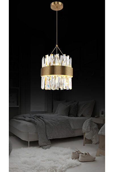 RONİSU AYDINLATMA Roxy Tekli Taşlı Sarkıt Led Avize  Kristal Taş Salon  Yatak...