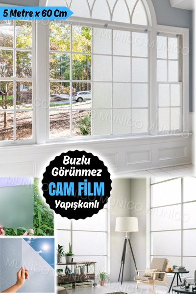 Munico 500 x 60 Cm Gizlilik Filmi Cam Pencerelere Anti UV Güneş Engelleyici Pencere Banyo Ofisi Yapışkanlı