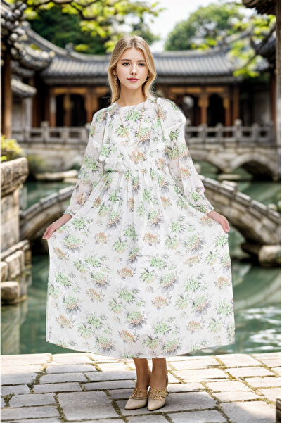 Joui Co Kız Çocuk Uzun Elbise Boydan Tesettüre Uygun Çiçekli Elbise 11 Yaş-12 Yaş-13 Yaş-14 Yaş-15 Yaş