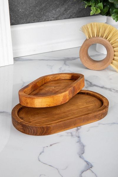 Doreline 2 Pieces Wooden Oil Pot Base, Snack Bowl - Coffee Pot - Soap Dish Presentation Stand Multi-Purpose Presentation Holder