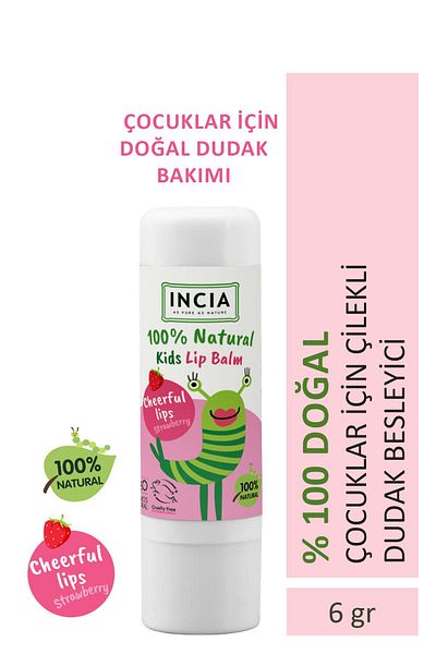 Incia 100 % natürliche, nährende Erdbeer-Kräuter-Feuchtigkeits-Lippenpflegecreme für Kinder, 6 g