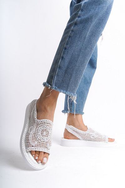 BAKGİY Women's White Lace Elastic Arc Sandals - BG1146-123-0002