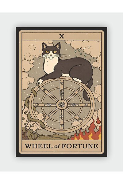 fırsatlar diyarı Wheel of Fortune - Kader Çarkı Tarot Kartı Vintage Duvar Posteri - Kalın Kağıt - Çerçevesiz