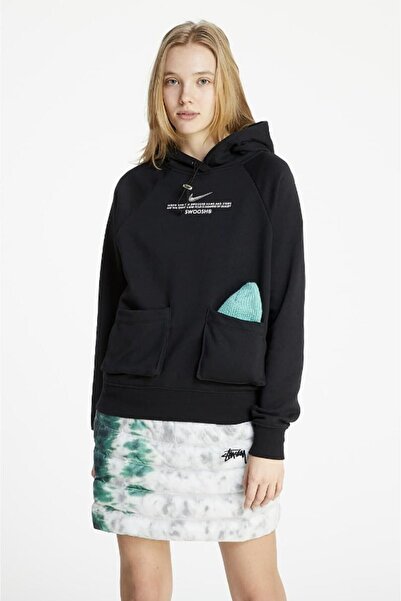 Nike Kadın Siyah Swoosh Kapüşonlu Sweatshirt Dn4836-010