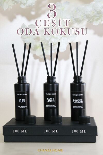 CHANZA HOME 3 Çeşit Deneme Şişesinde Oda Kokusu Pudra Beyaz Sabun Soft Linen ...