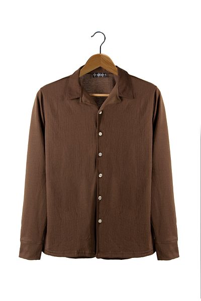 VEAVEN Men's Brown Apache Collar Long Sleeve Shirt - Comfortable Fit