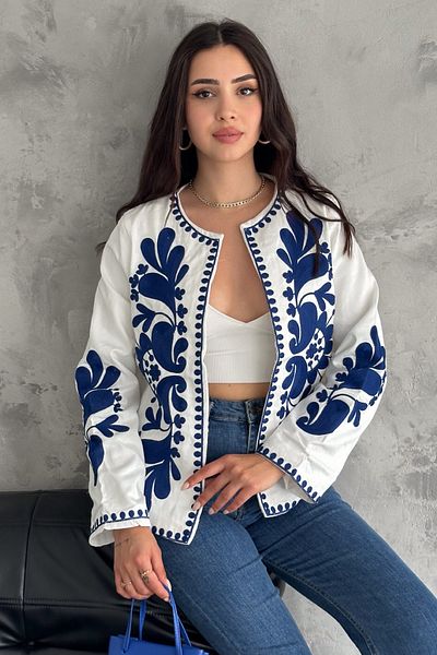 FEMELLE Geaca de damă vintage albastră - broderie completa
