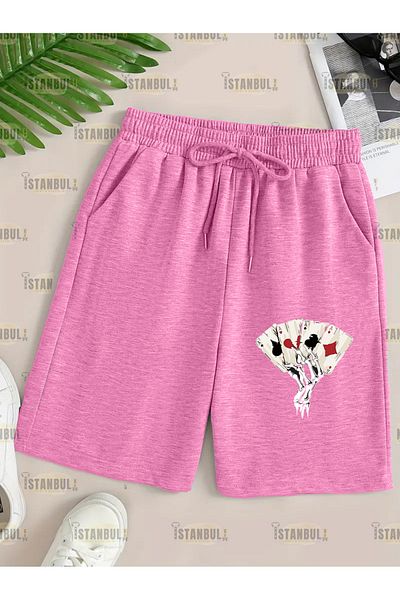 aynewmoda Мъжки къси панталони с джобове, стандартна кройка - с щампа на игрални карти