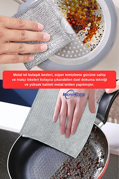 Micro Clean (3 Adet) Sihirli inox Paslanmaz Telli Bulaşık Bezi Kir,pas ,yağ sökücü Temizlik Bezi