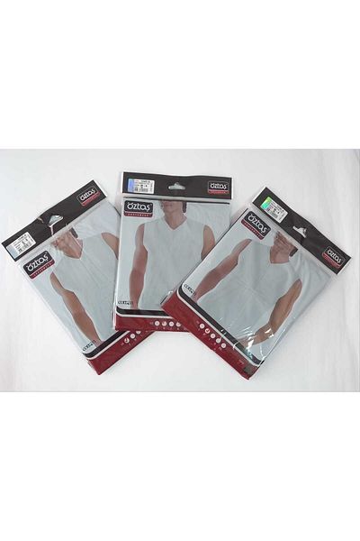 Öztaş 3 Pieces Men's 100% Cotton Sleeveless V-Neck Combed Cotton Undershirt