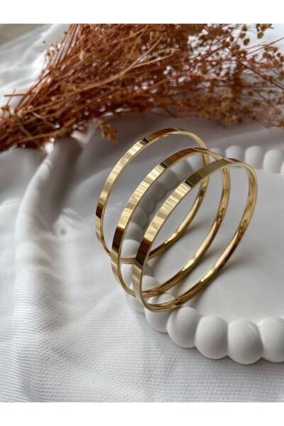saren aksesuar 3 lü kalın ajda bilezik kadın çelik ajda bilezik gold renk 22 cm 65mm