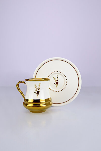 ACAR Almond 6 Kişilik Porselen Kahve Fincan Takımı Gold Yaldızlı Beyaz - SCT-05417