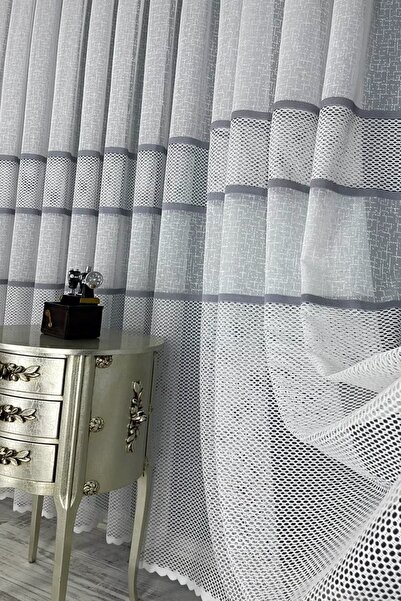 GOGOPERDE Dobby Gray Transitional Modern Tulle Curtain 1/2 Pleated Tulle Curtain