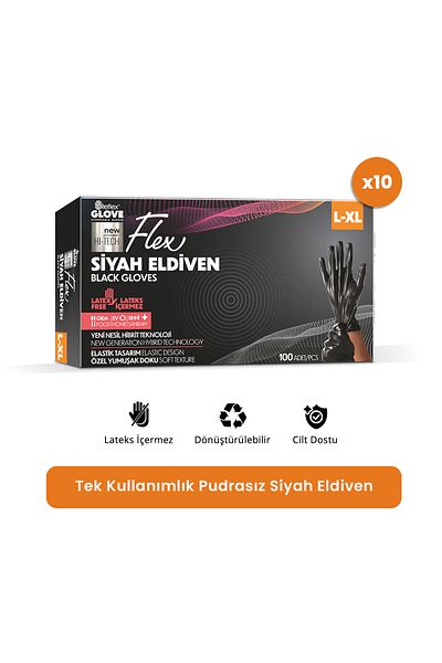 Reflex Black Disposable Gloves - Size L to XL, 10x100pcs