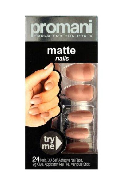 Promani Matte Bej Takma Tırnak Seti - 24 Adet - Zararsız Yapıştırıcı