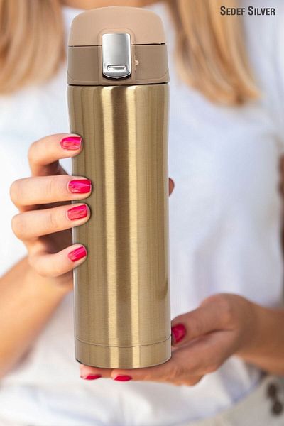 SEDEF SİLVER Steel Thermos Cup 400 Ml Lockable Thermos Mug Cup Vehicle Thermos Coffee Cup Sdf887 Tea Cups