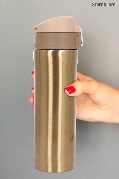SEDEF SİLVER Steel Thermos Cup 400 Ml Lockable Thermos Mug Cup Vehicle Thermos Coffee Cup Sdf887 Tea Cups